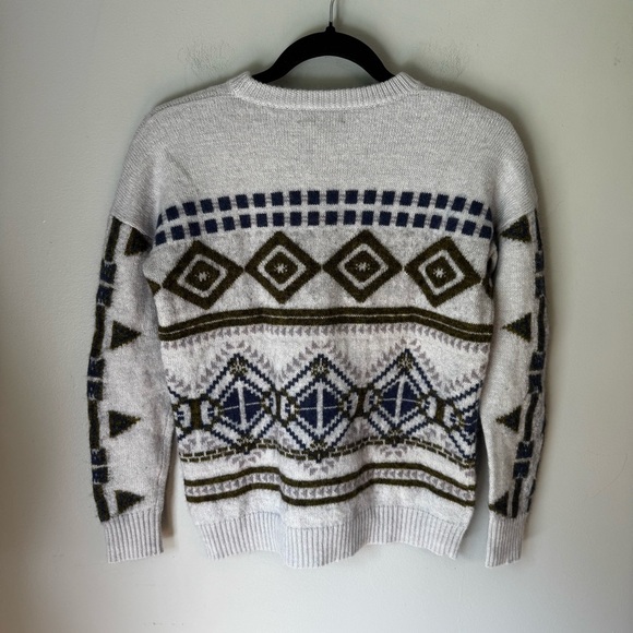 J. Crew Womens Gray Mohair Wool Crew Neck Geometric Nordic Sweater Sz S - Picture 2 of 6